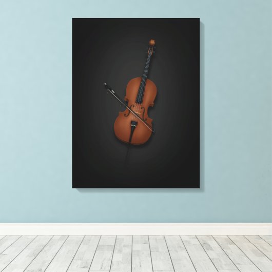 Cello & Bow Side-by-side op 18x24 Black Canvas Afdruk (Insitu (Houten vloer))