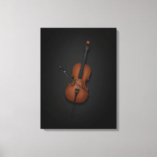 Cello & Bow Side-by-side op 18x24 Black Canvas Afdruk