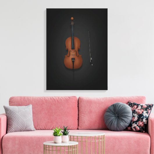 Cello & Bow Side-by-side op 18x24 Black Canvas Afdruk (Insitu (Woonkamer))