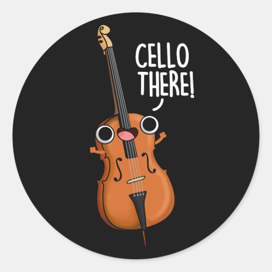Cello Daar Funny Music Pun Dark BG Ronde Sticker (Voorkant)