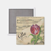 Cello Elegant Tulip Sheet Music Magneet (Voorkant / Achterkant)