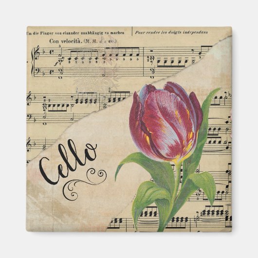 Cello Elegant Tulip Sheet Music Magneet (Voorkant)