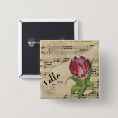 Cello Elegant Tulip  Sheet Music Vierkante Button 5,1 Cm (Voorkant /achterkant)