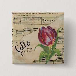Cello Elegant Tulip  Sheet Music Vierkante Button 5,1 Cm