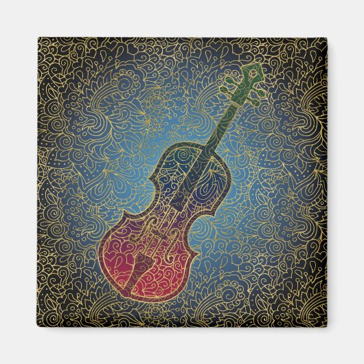 Cello Gold Filigree - Colorful Music Magneet (Voorkant)