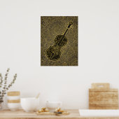 Cello Gold Taupe Filigree Musical Instrument Poster (Keuken)
