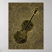 Cello Gold Taupe Filigree Musical Instrument