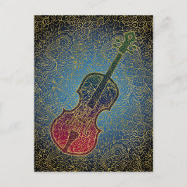 Cello Gouden Filigrein - Kleurrijke Muziek Briefkaart