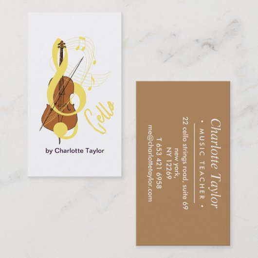 Cello Graphic Musician Music Theme Visitekaartje (Voorkant / Achterkant)