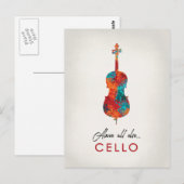 Cello - Helder Kleurrijke Muziek Briefkaart (Voorkant / Achterkant)