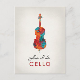 Cello - Helder Kleurrijke Muziek Briefkaart