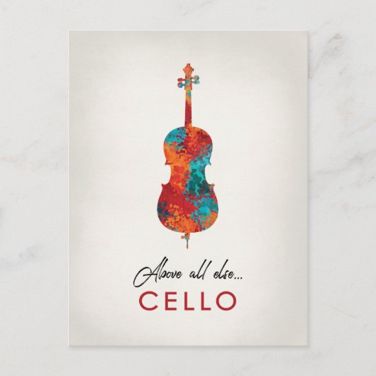 Cello - Helder Kleurrijke Muziek Briefkaart (Voorkant)