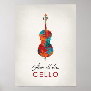 Cello - Helderkleurige muziek Poster