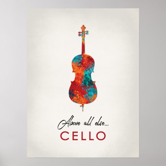 Cello - Helderkleurige muziek Poster (Voorkant)