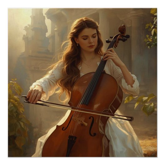 Cello in the Golden Garden Perfect Poster (Voorkant)