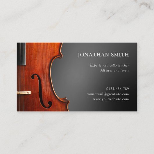 Cello leraar Professioneel Grijs Modern Visitekaartje (Voorkant)