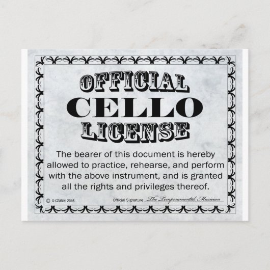 Cello-licentie Briefkaart (Voorkant)
