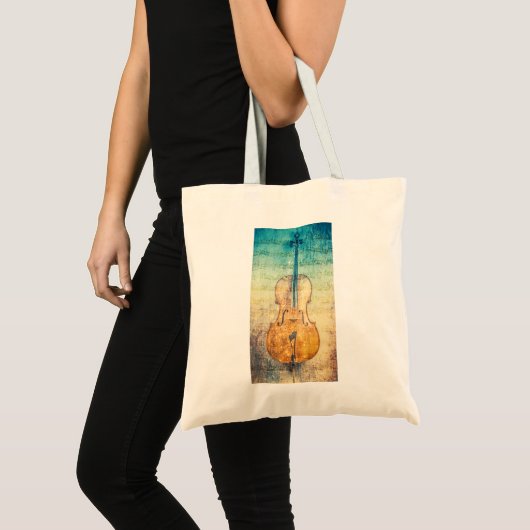 Cello met een kleurrijke muziekachtergrond tote bag (Voorkant (product))