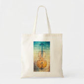 Cello met een kleurrijke muziekachtergrond tote bag (Voorkant)