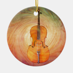 Cello met een warme kleurrijke getextureerde achte keramisch ornament