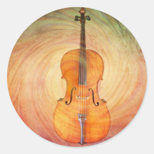 Cello met een warme kleurrijke getextureerde achte ronde sticker