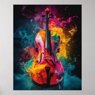Cello met explosieve kleuren poster