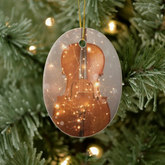Cello met kerstverlichting, keramisch versieringsm keramisch ornament (Boom)
