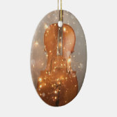 Cello met kerstverlichting, keramisch versieringsm ornament (Rechts)