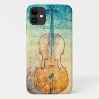 Cello met kleurrijke muziekachtergrond iPhone case