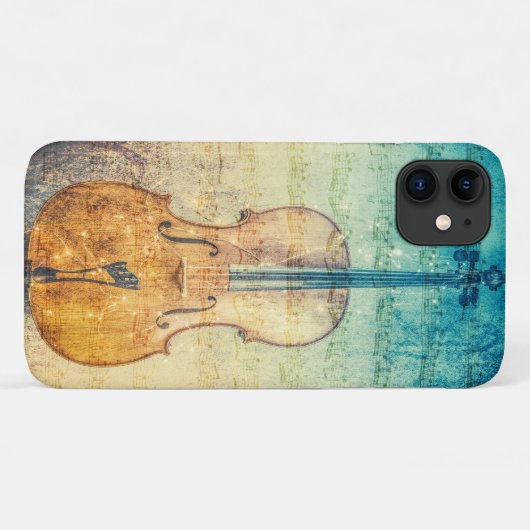 Cello met kleurrijke muziekachtergrond iPhone case (Achterkant (horizontaal))