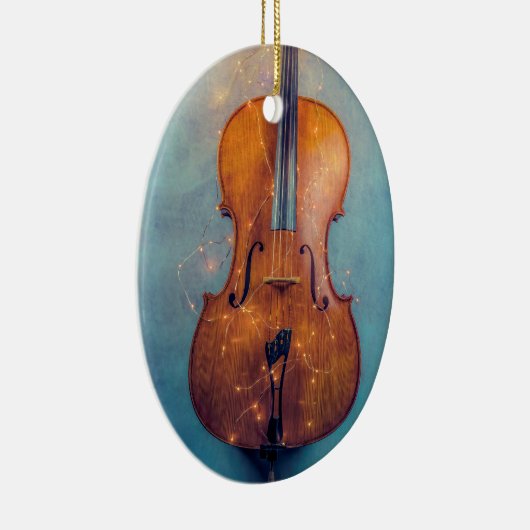 Cello met lichte kerstversiering keramisch ornament (Rechts)