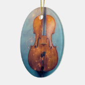 Cello met lichte kerstversiering keramisch ornament (Links)