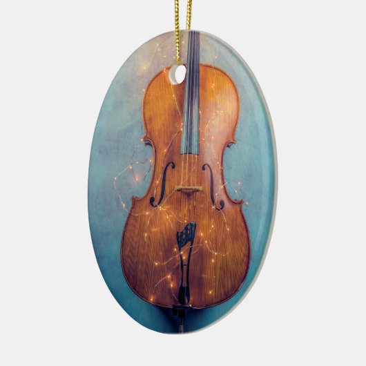 Cello met lichte kerstversiering keramisch ornament (Links)