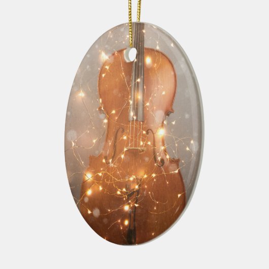 Cello met lichte kerstversiering keramisch ornament (Links)