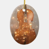 Cello met lichte kerstversiering keramisch ornament (Voorkant)