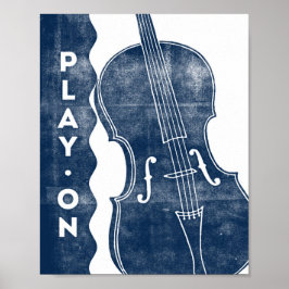 Cello Music Poster Blue White Play op Art Print