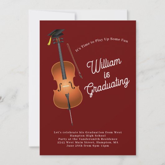 Cello Musician Graduation Party Music Invitation Kaart (Voorkant)