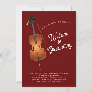 Cello Musician Graduation Party Music Invitation Kaart