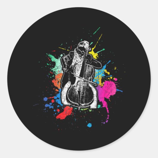 Cello Muzikant Muziekinstrument Cellist Ronde Sticker (Voorkant)