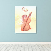 Cello Ooievaar: Klassiek Muziekdier in Gele Weide Canvas Afdruk (Insitu (Houten vloer))