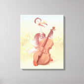 Cello Ooievaar: Klassiek Muziekdier in Gele Weide Canvas Afdruk (Voorkant)