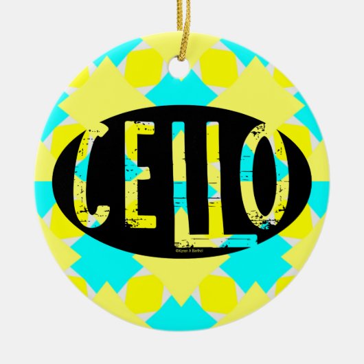 Cello Ovaal Ruw Tekst Keramisch Ornament (Voorkant)