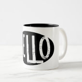 Cello Ovaal Ruw Tekst Tweekleurige Koffiemok (Voorkant rechts)