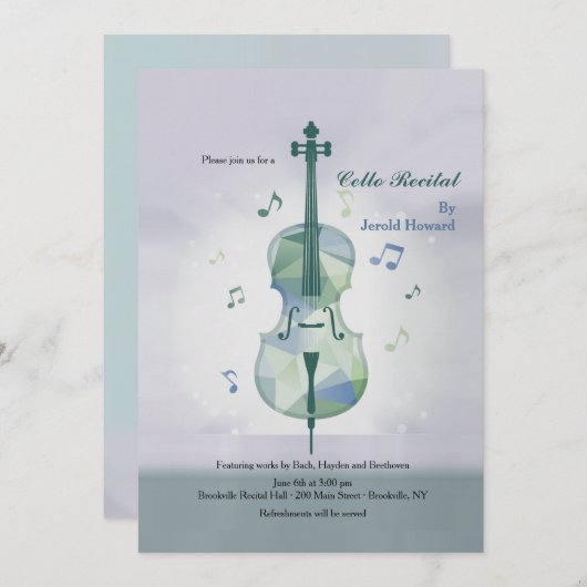 Cello Overweging Gray Uitnodiging (Voorkant / Achterkant)