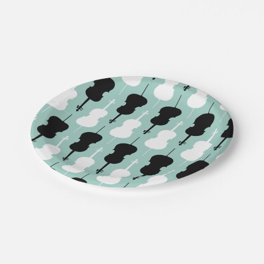 Cello Pattern - Blauwgroen, zwart en wit Papieren Bordje (Gekanteld)