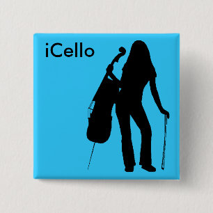 Cello Pin (lichtblauw) Vierkante Button 5,1 Cm