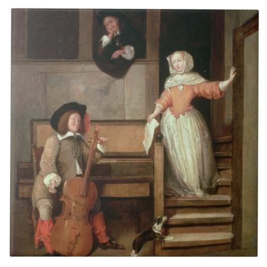 Cello Player, c.1700 (olie op canvas) Tegeltje (Voorkant)