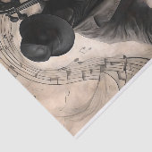 Cello Player in Shadow w/ Musical Notes Decoupage Tissuepapier (Detail)