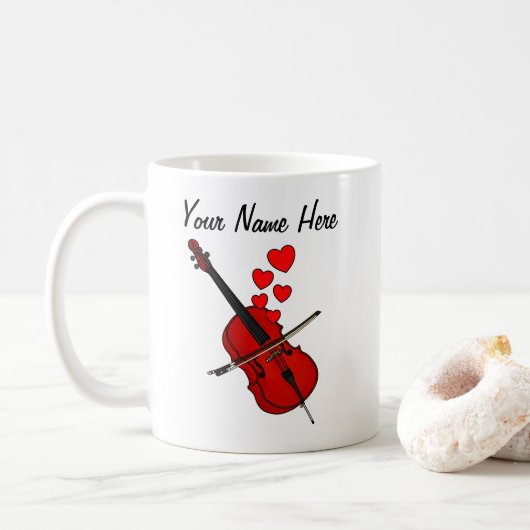 Cello Red Hearts Cellist Musician Custom Koffiemok (Met donut)