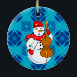 Cello Snowman Keramisch Ornament<br><div class="desc">Een sneeuwpop met een muzieknotensjaal en een cello in de hand is een grappig muziekontwerp voor strijkers in orkest en strijkkwartetten.</div>